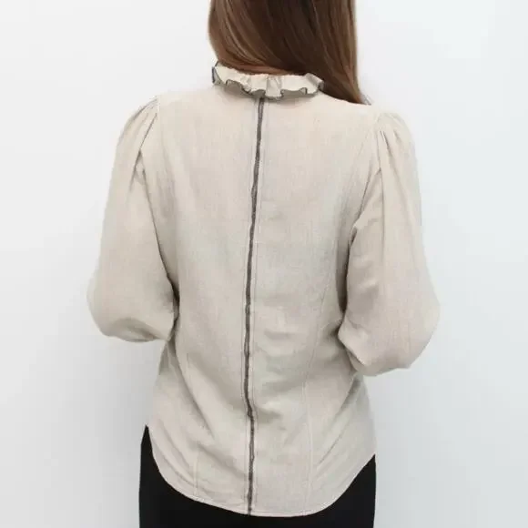 Etoile Isabel Marant Melphine Wool Blend High Neck Ruffle Blouse 38 6 - Picture 5 of 12